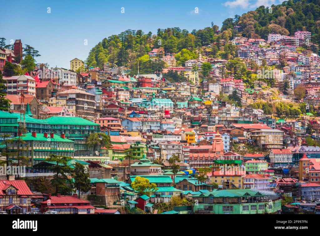 beautiful panoramic cityscape of shimla the state capital of himachal pradesh located amidst himalayas of india 2F997FN 1